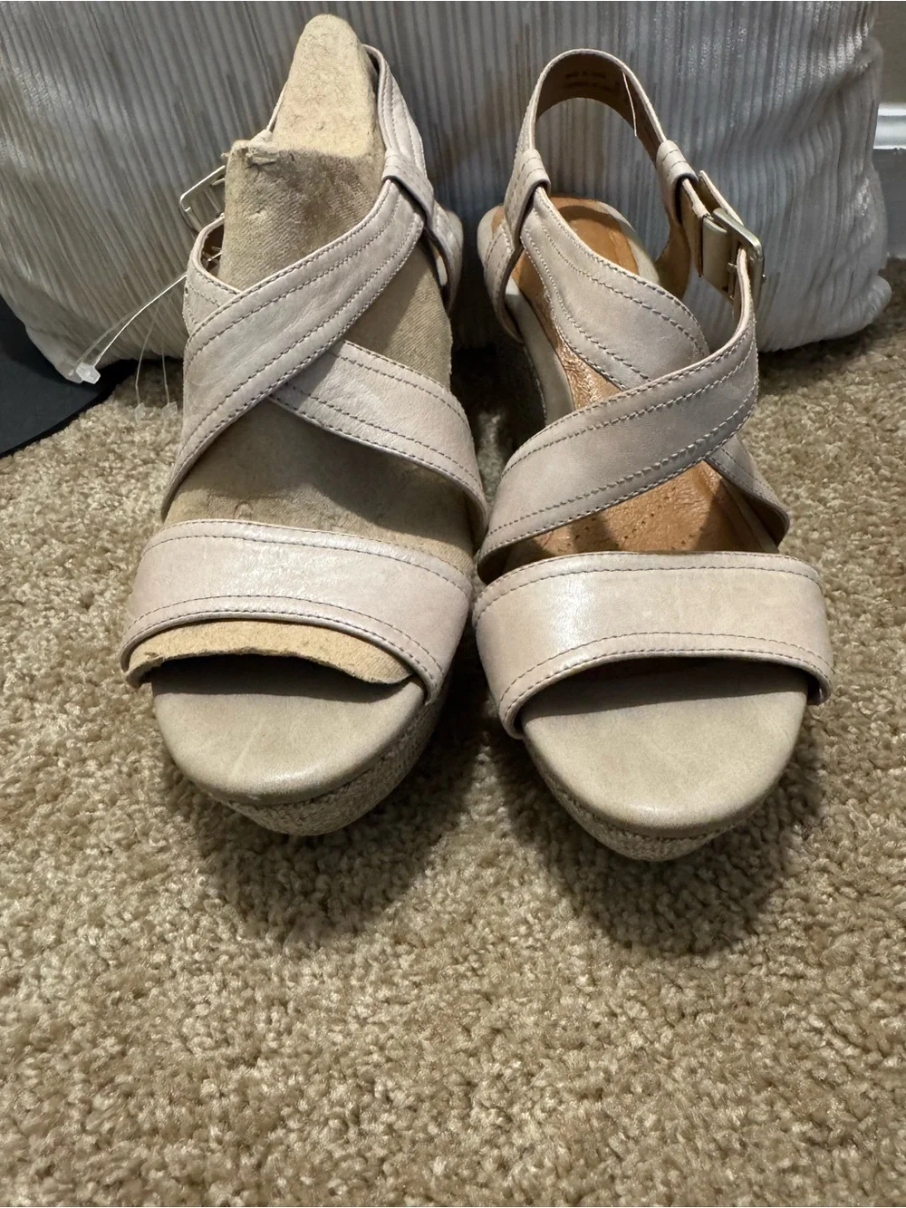 Clarks Taupe Wedge Sandals with Textured Platform